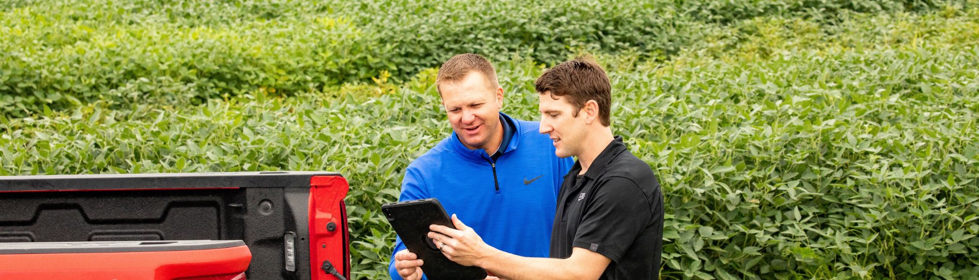 Two men looking at a tabelt